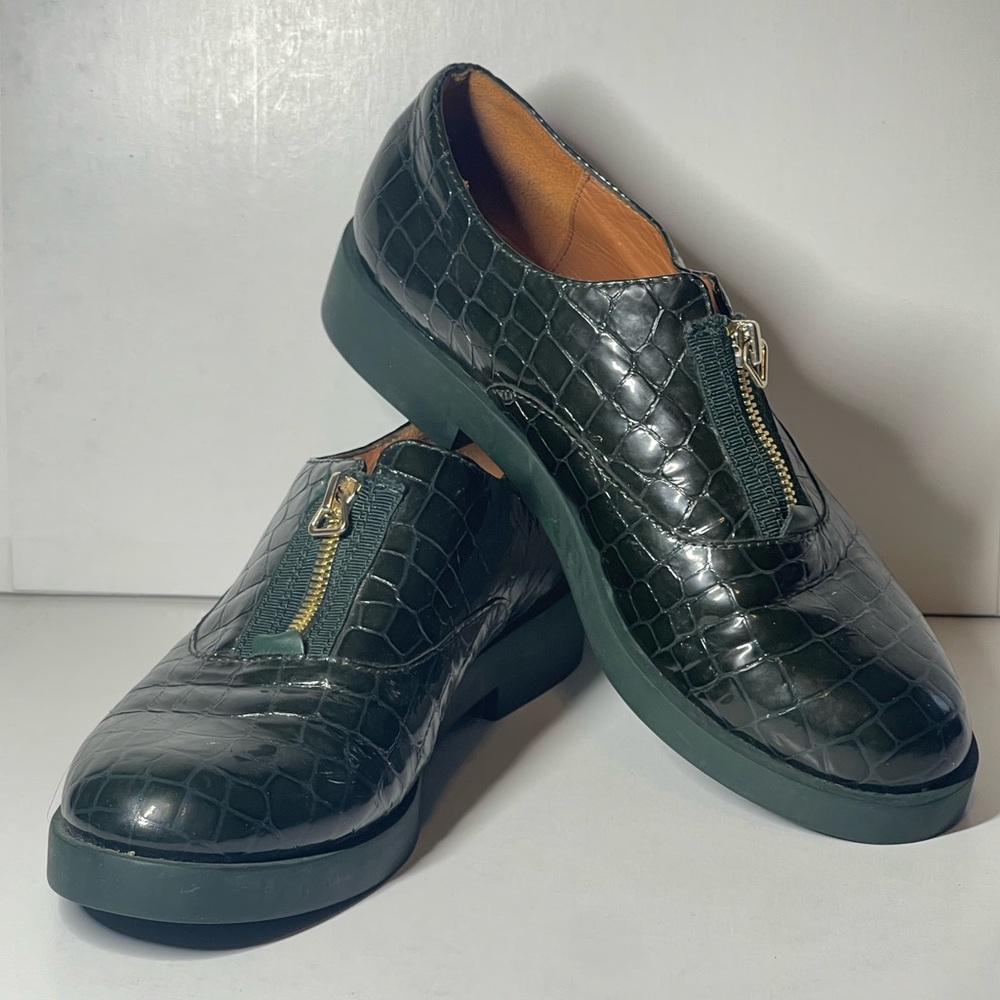 & OTHER STORIES Croc Embossed Leather Zip Shoes in Green Size 39